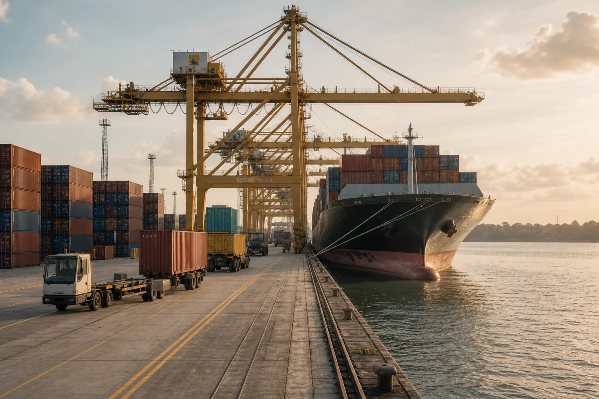 Unbranded container vessel at an organized export port